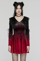 Black/Red Doll Collar Long Sleeves Gradient Embroidery Women's Gothic Prom Dress